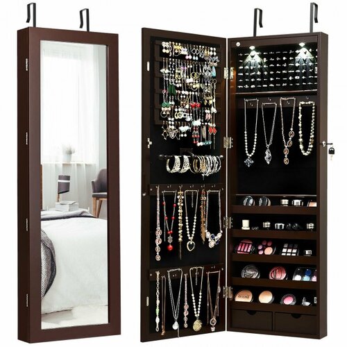 Lockable Wall Mount Mirrored Jewelry Cabinet 66