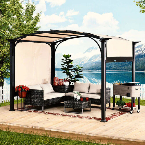 An Arched Pergola With Adjustable Canopy 12